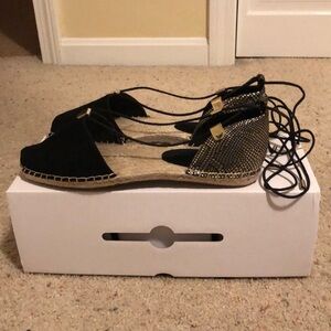 Aldo Delias Black Suede Peep Toe Ankle Tie sandals